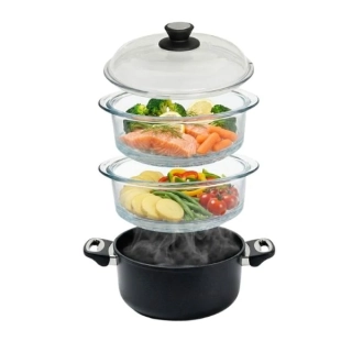 Titan-diamantový parní hrnec SKK 24 cm / 12 cm – indukce, 2 parní nástavce a poklice