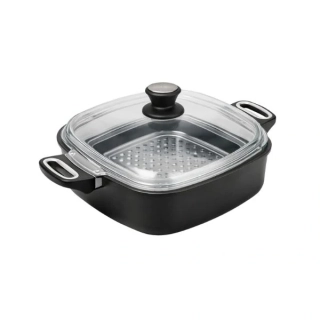 SKK Maestro Indukční hranatý titanový kastrol 28×28/8 cm s parní vložkou a poklicí